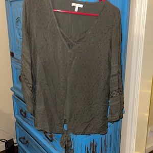 Maurices Swiss dot olive green knotted top